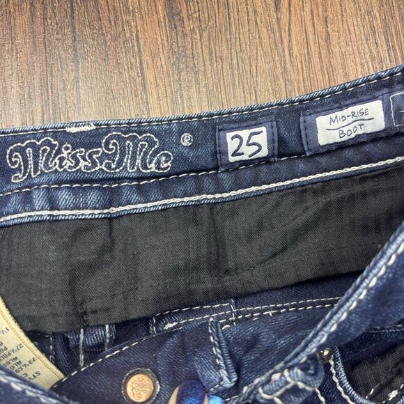 Miss Me Mid-Rise Boot Jeans Distressed Medium Wash Flap Pockets Size 25 - Picture 5 of 12